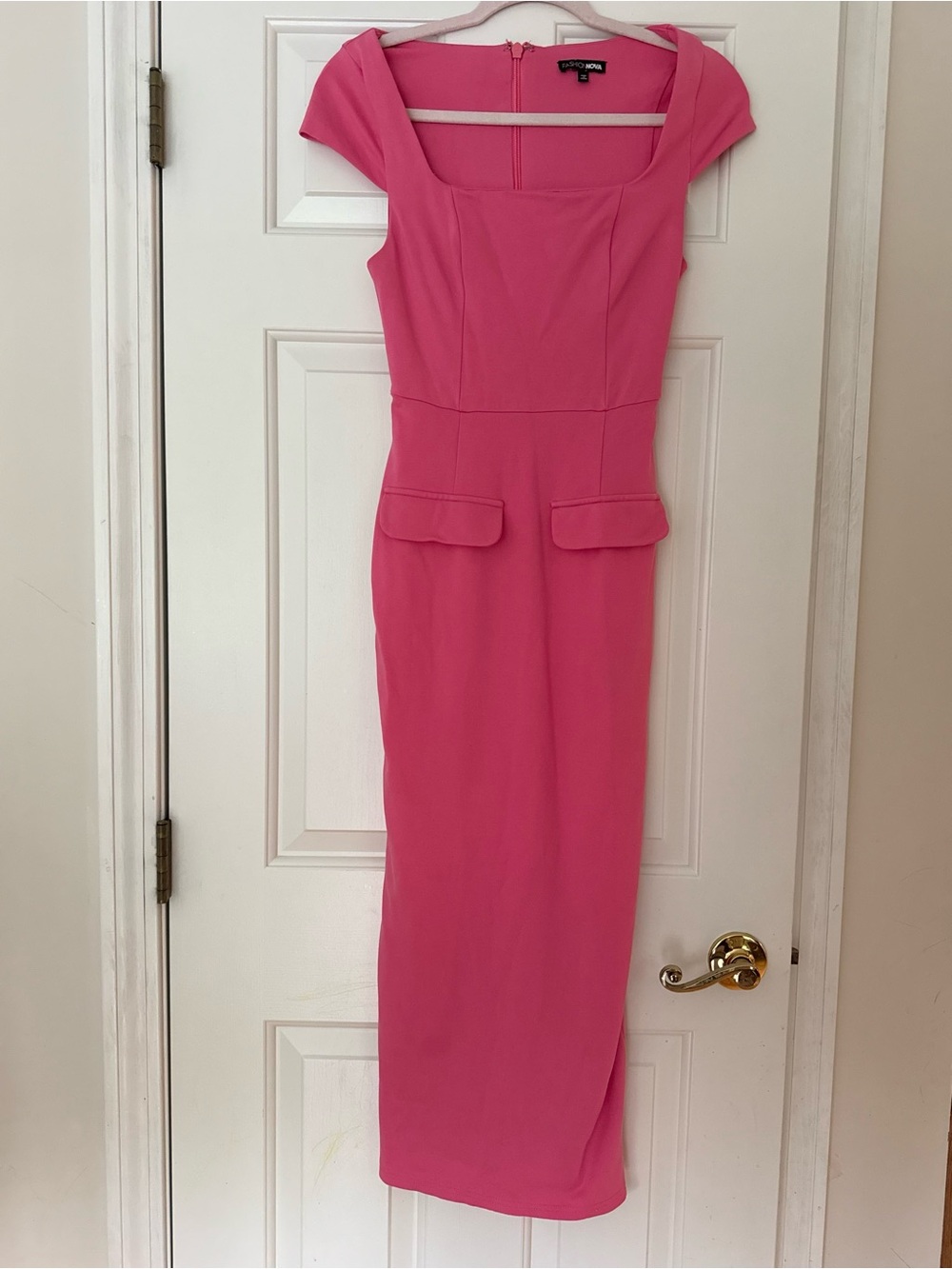 Fashion Nova Bright Pink Cap-Sleeve Midi Sheath Dress